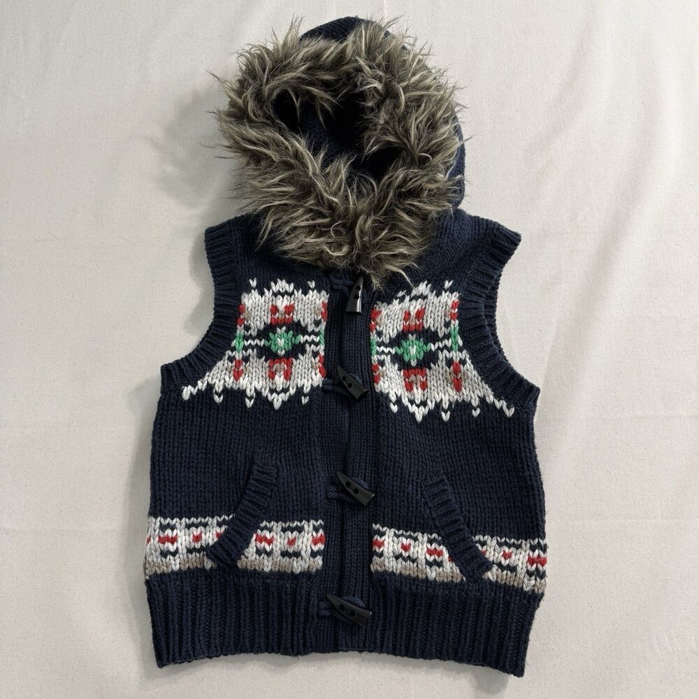 Vintage Y2K American Eagle Chunky Knit Hooded Cowichan Sweater Vest Size Small